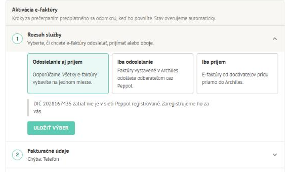 Krok Rozsah služby s vybranou možnosťou Odosielanie aj príjem a tlačidlom Uložiť výber