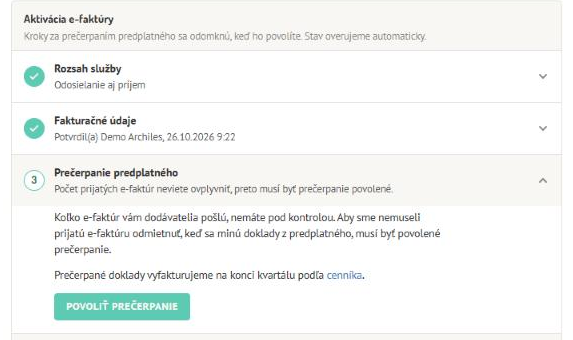 Krok Prečerpanie predplatného s vysvetlením a tlačidlom Povoliť prečerpanie